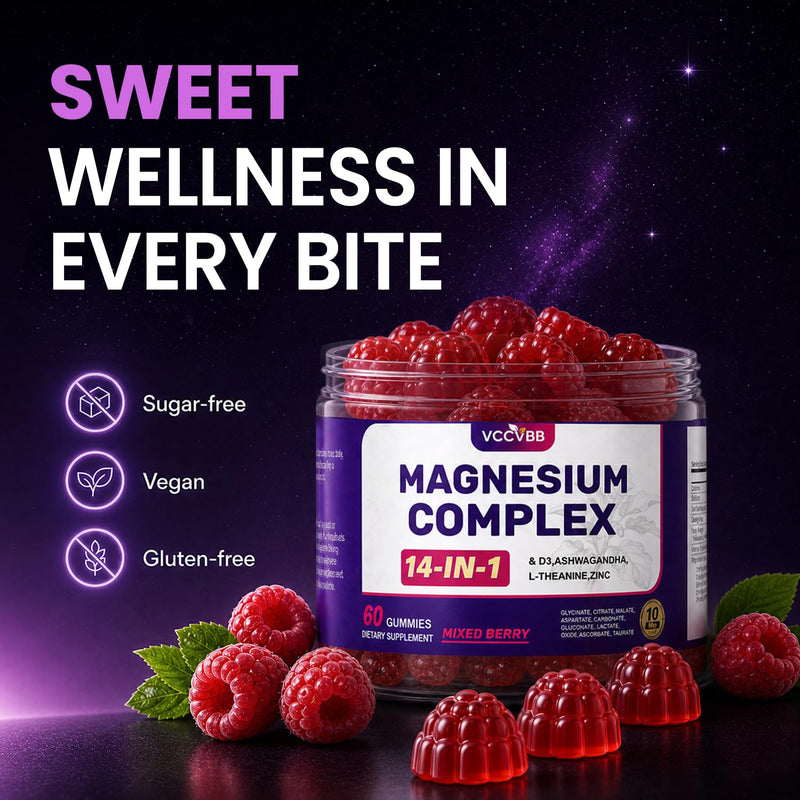 Magnesium Glycinate Gummies, 500mg 14-in-1 Magnesium Complex, 60 Count | With Ashwagandha, L-Theanine, Zinc & Vitamin D3 to Support Relaxation, Sleep, Muscle & Immune Health 60 Count (Pack of 1) 60.0