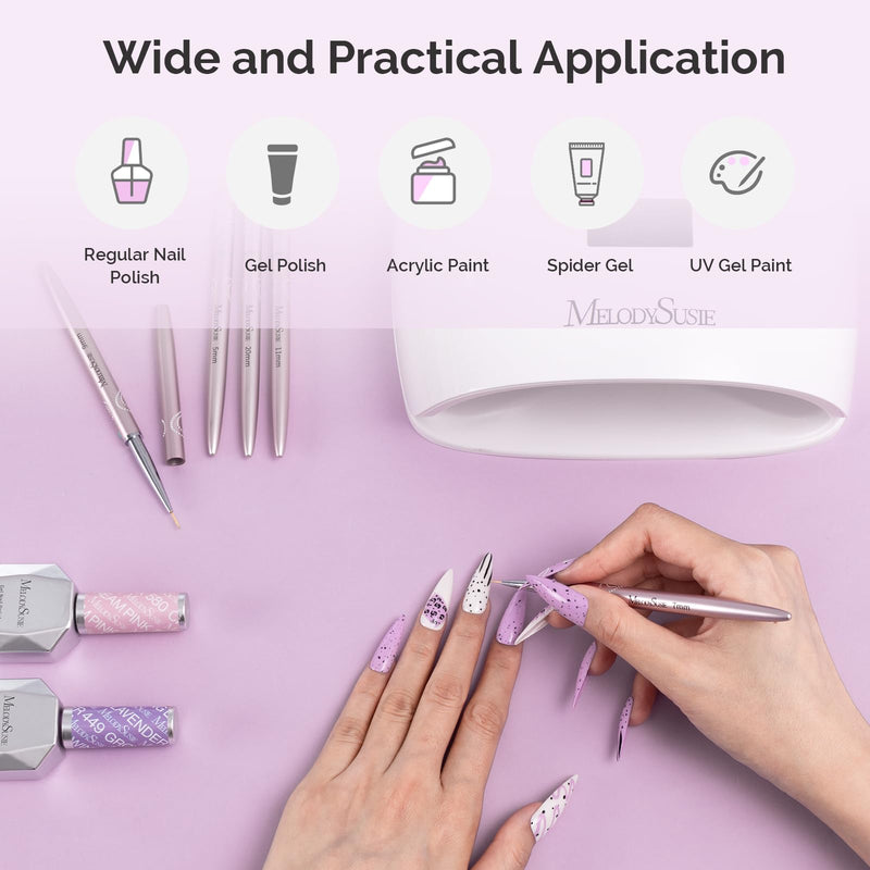 MelodySusie Nail Art Liner Brushes 5Pcs Professional Gel Polish Painting Art Design Pen Set for Thin Long Lines, Tiny Details, Fine Drawing, Delicate Coloring,Sizes 5/7/9/11/20mm Purple - BeesActive Australia