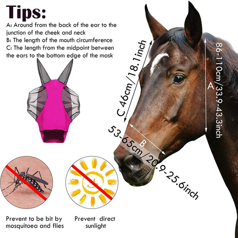 Horse Fly Mask with Ear, Elastic Horse Face Cover with Large Mesh Cover, Comfortable and Breathable Horse Face Cover, Riding Protection (Blue) Blue - BeesActive Australia