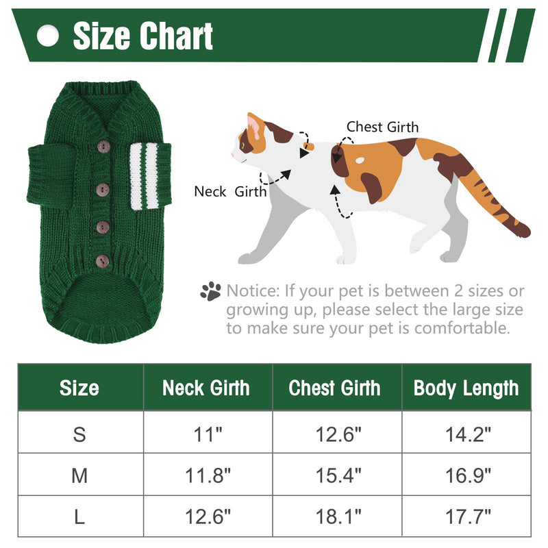 EXPAWLORER Cat Sweater for Cold Weather - Stylish Knitted Cat Clothes, Soft Cat Sweatshirt with Sleeve Warm Clothing, Fall and Winter Pet Clothes for All Different Cats or Small Dogs (Large, Green) Large (Pack of 1) - BeesActive Australia