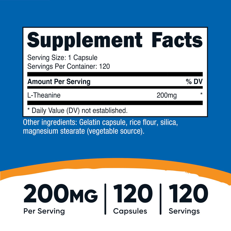 Nutricost L-Theanine 200mg, 120 Capsules, Double Strength - Non-GMO, Gluten Free 120 Count (Pack of 1) - BeesActive Australia