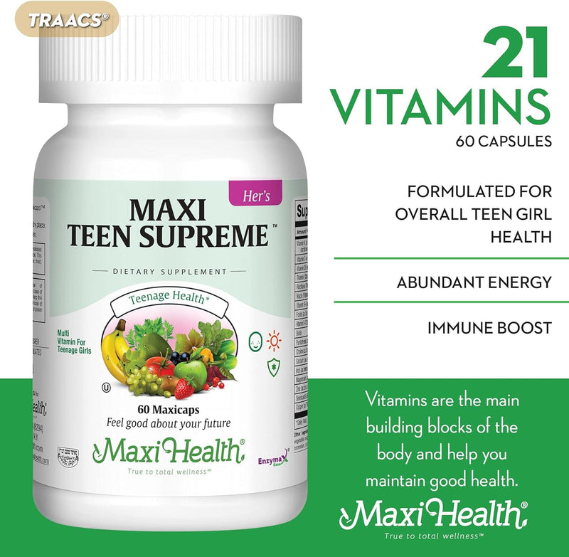 Teen Vitamins for Girls 12-17 - Teen Multivitamin Supreme with D3, Iron, Calcium, Biotin, Digestive Enzymes ‚Äì Teenager Girl Multi Vitamins for Energy, Immune & Mood Support ‚Äì 60 Count Unflavored Girls 60 Count (Pack of 1) - BeesActive Australia