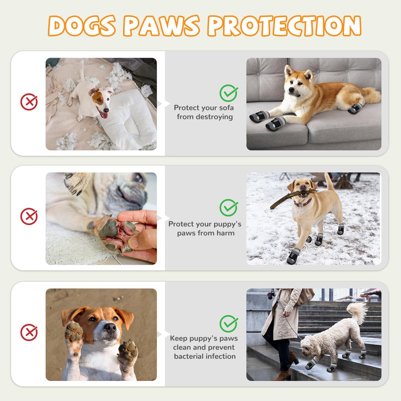Dog Shoes for Large Small Medium Size Dogs,Dog Boots & Paw Protectors to Prevent Licking,Dog Booties with Reflective for Outdoor Winter Snow, Hiking,Hot Pavement,Hardwood Floors(Black Grey,Size3) Black Grey 3 - BeesActive Australia