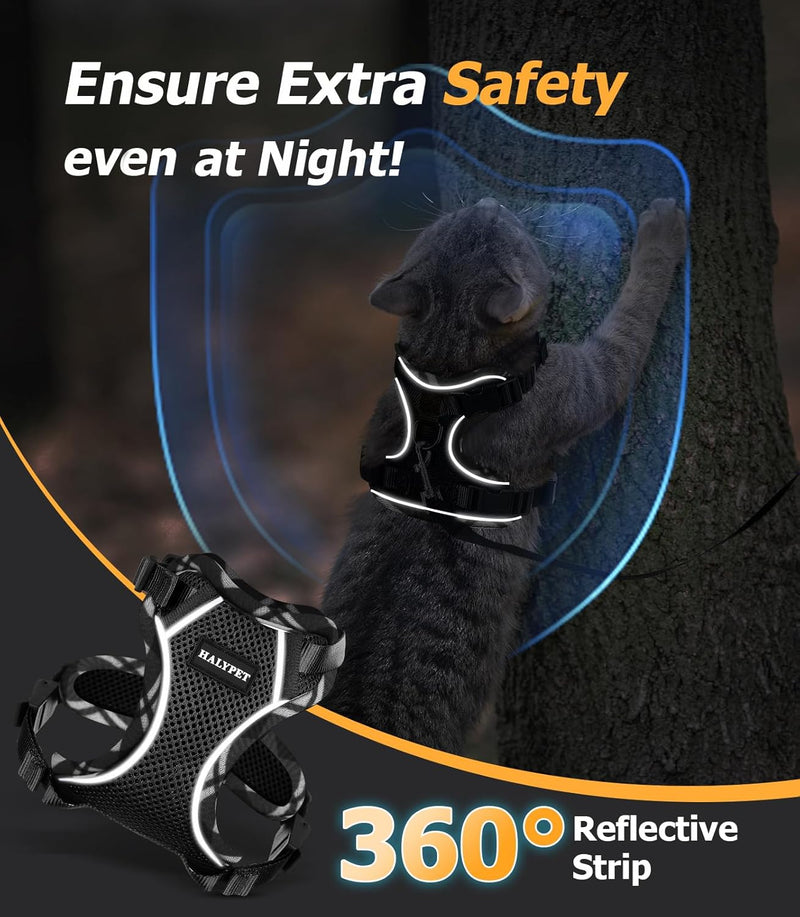 Cat Harness and Leash Set [H500 Pro Escape Proof Cat Harness for Walking, Adjustable Breathable Soft Travel Cat Leash, Reflective Strips Kitten Harness Small Black Plaid - BeesActive Australia