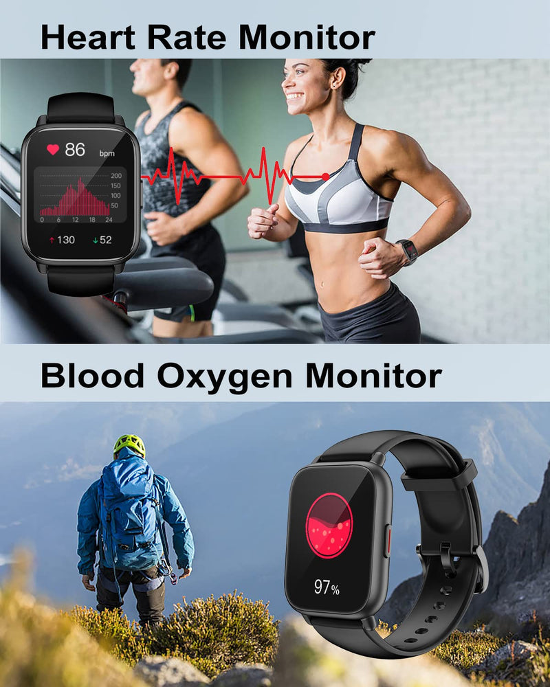 RUIMEN Smart Watches for Men Women (Answer/Make Calls), 1.8" Smartwatch for iOS/Android Phones, Fitness Tracker Watch with Heart Rate/Sleep Monitor Pedometer Waterproof (2 Bands Included), Black - BeesActive Australia