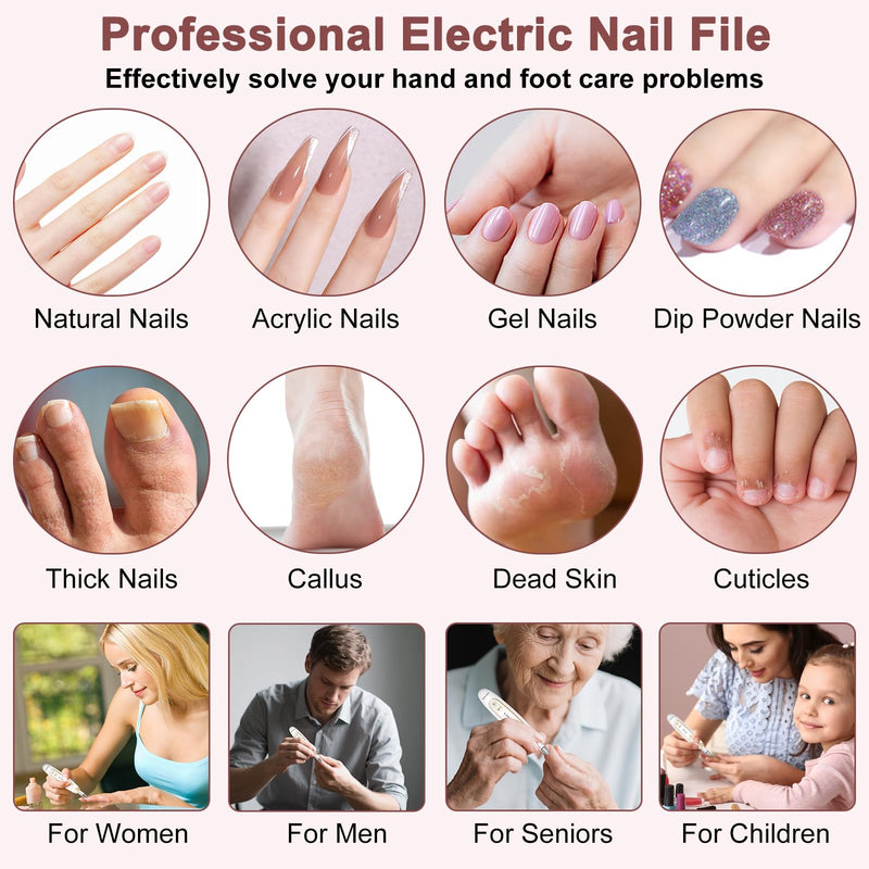 Electric Toe Nail Buffer and Sander, Toenail Grinder for Thick Toenails, Rechargeable Cordless Nail File Drill Set, Manicure and Pedicure Kit, Nails Care Tool for Men Women Seniors Adults Humans