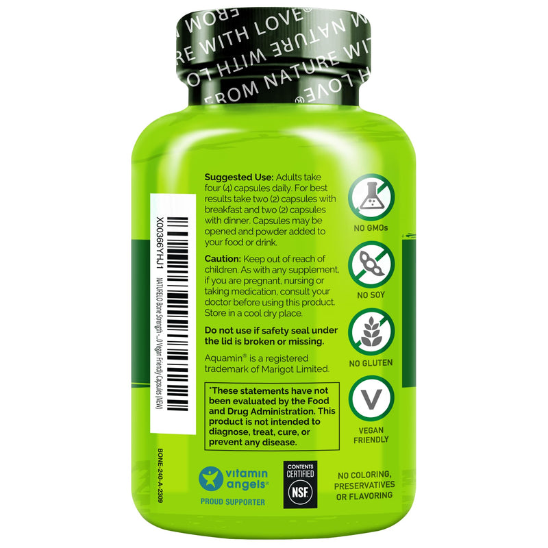 NATURELO Calcium Supplement with Vitamin C, D3, K2, 240 Vegetarian Capsules | Magnesium & Zinc for Bone Strength,Plant-Based Calcium 600mg , Non-GMO, Soy & Gluten-Free Unflavored 240 Count (Pack of 1)
