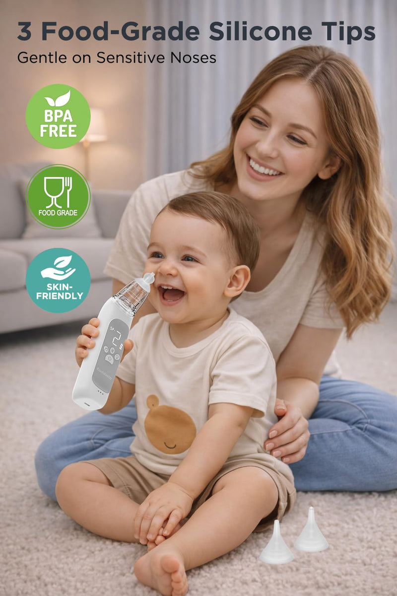 Koalababy Baby Nasal Aspirator, Large Flow Electric Nose Sucker with 3 Suction Levels, Rechargeable Toddler Nose Cleaner, Soft Silicone Tips, Music and Light Soothing