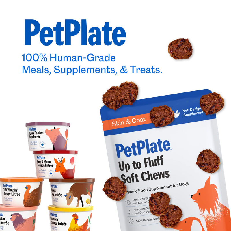 PetPlate Up to Fluff Soft Chews for Dogs, Skin & Coat Support, USDA Organic Supplement, Grain-Free, Human-Grade, Includes Salmon Oil and Biotin, Pet Supplies (Pack of 1, 9.8 Ounce) - PawsPlanet Australia