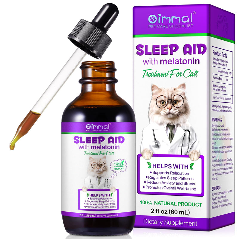 Cat Sleep Support & Calming Aid - Melatonin for Cats Liquid Drops – Nighttime Relaxation Formula for Travel, Vet & Grooming, Fast-Absorbing Liquid for Kittens & Adult Cats