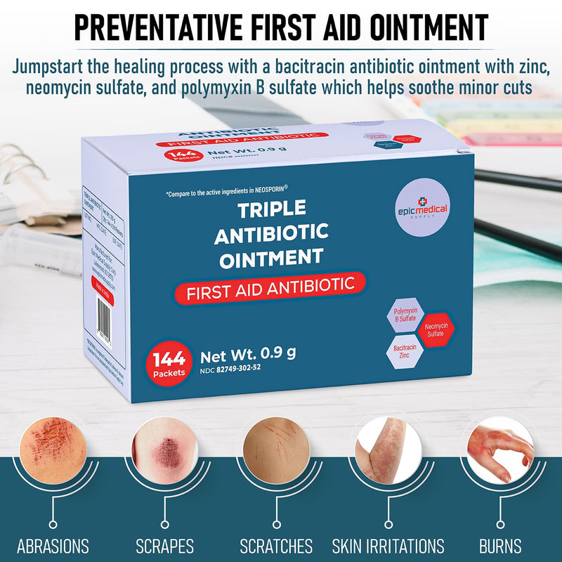 Triple Antibiotic Ointment Packets .9g 144 Per Box with Bacitracin Zinc and Neomycin Sulfate, Healing Preventative First Aid Cream for Ointment for Wounds, Burns, Cuts, Scratches - BeesActive Australia