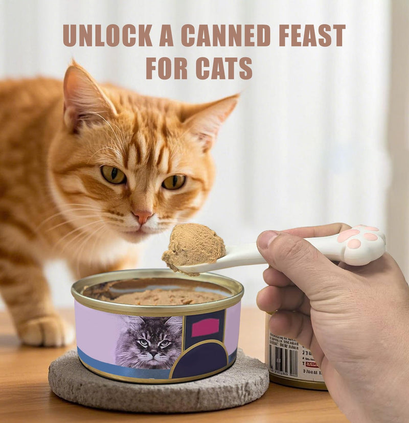 2-Piece Cat Food Spoon & Cat Food Spatula–Silicone Cat Dog Can Opener,Effortlessly Opens Cans,Precise Stirring & Feeding,Easy to Clean,Ideal for Dog & Cat Feeding Cans,White - BeesActive Australia