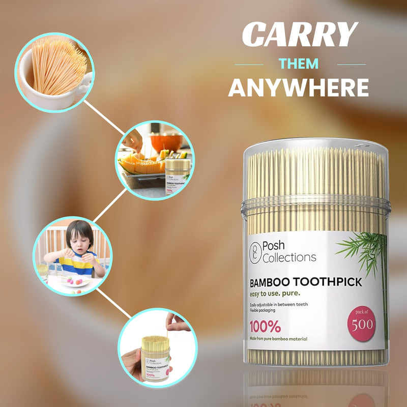 Bamboo Toothpicks Double Sided Toothpicks Wood for teeth - 2500-Piece Sturdy Round Toothpicks For Teeth Cleaning, Food, Crafts In Clear Holders - BeesActive Australia
