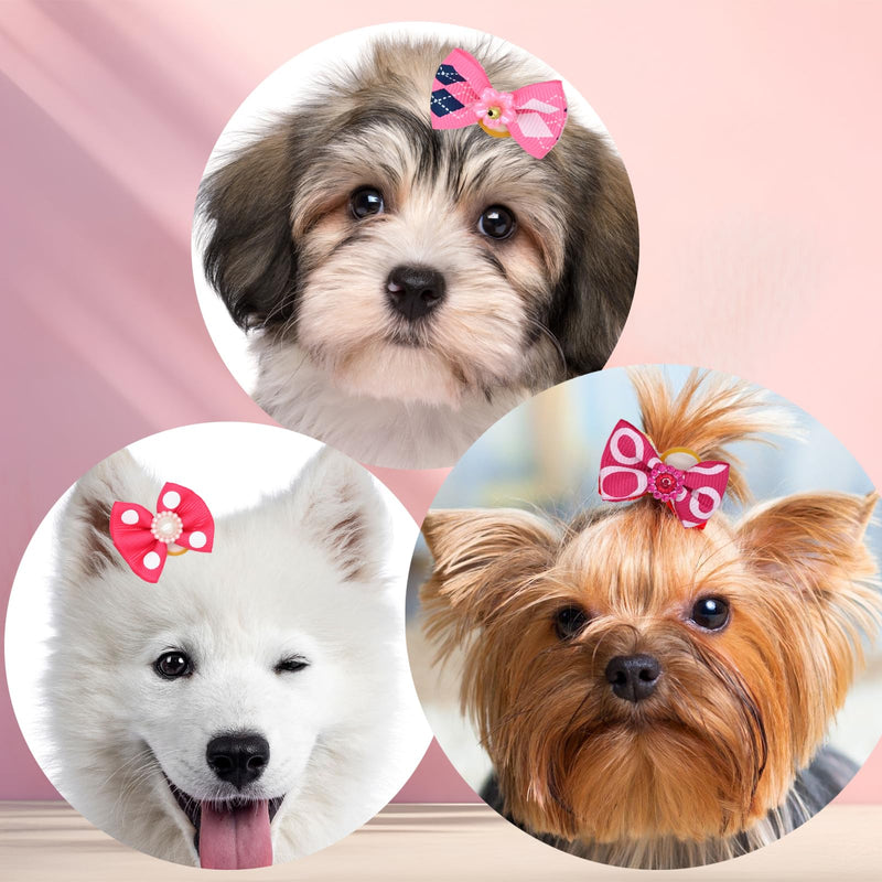 12 Pcs Small Dog Hair Bows with Rubber Bands Bowknot Dog Hair Accessories for Puppy Kitten (Pink) Pink - BeesActive Australia