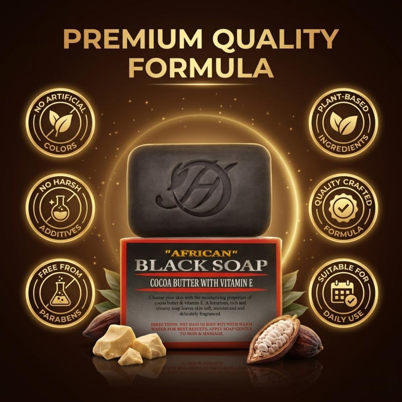 HERBOGANIC African Black with Cocoa Butter and Vitamin E Herbal Soap | Pack of 1 of 5oz soap Bar | Natural Soap Bar| Rejuvenating and Nourishing | Gentle for Men and Women African Black soap Cocoa butter Vitamin E