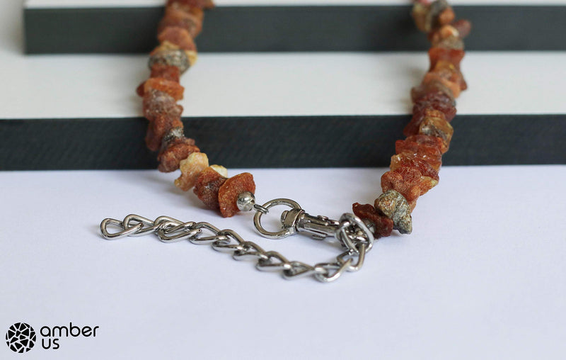 amber-us Amber necklace for dogs made of raw Baltic amber decorated with red coral | Tick collar | Amber against ticks | Tick and flea protection collar (55-60 cm) - BeesActive Australia
