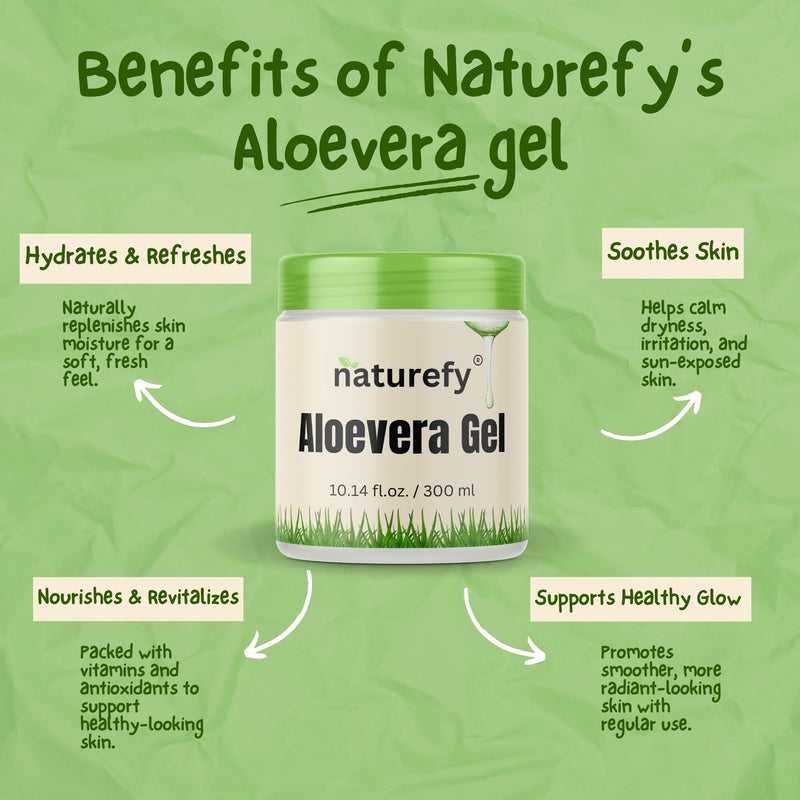 Aloe Vera Gel | 100% Pure & Organic | Farm Fresh Aloe Vera Pulp Extract with Jojoba Oil, Glycerine & Vitamin E | Hydrating, Soothing & Skin Repair Gel for Face, Hair & Body | 10.14 fl.oz.