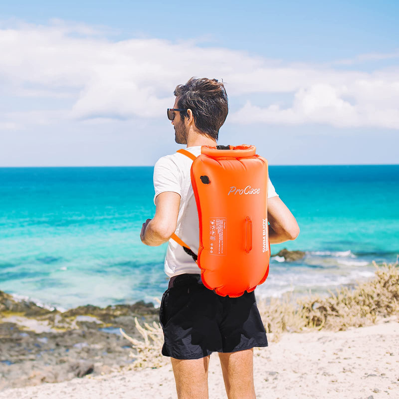 ProCase 35L Swim Buoy Dry Bag, Floating Waterproof Backpack with Shoulder Waist Strap for Open Water Swimming Paddling Boating Kayaking Rafting Hiking Camping Fishing Beach -Orange - BeesActive Australia