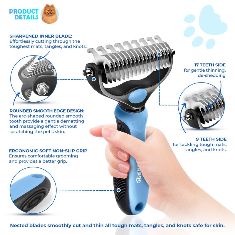 Undercoat Rake for Dogs & Cats, Dematting Comb with Extra Wide Double-Sided Stainless Steel Teeth for Detangling, Deshedding, Brushing, Thinning & Removing Shed Fur, Knots, Mats, and Tangles in Pets - BeesActive Australia