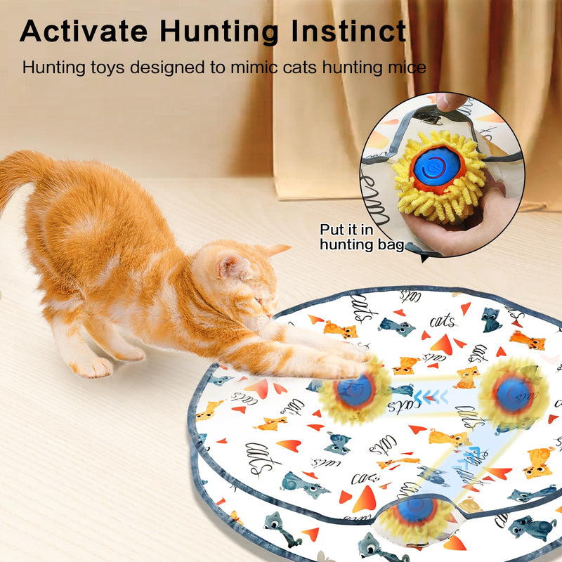Interactive Cat Toys for Indoor Cats, Sea Urchin Smart Bouncing Ball Fast Rolling with Light, Automatic Moving Cat Ball Toys Hide and Seek Game in 28 Inch Pouch White - BeesActive Australia