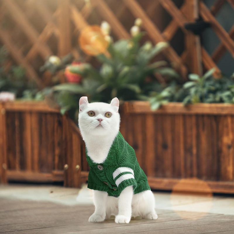 EXPAWLORER Cat Sweater for Cold Weather - Stylish Knitted Cat Clothes, Soft Cat Sweatshirt with Sleeve Warm Clothing, Fall and Winter Pet Clothes for All Different Cats or Small Dogs (Large, Green) Large (Pack of 1) - BeesActive Australia