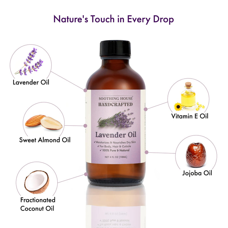 Lavender After Shower Body Oil - All-Natural Body Oil & Skin Moisturizer for Dry Skin with Sweet Almond, Jojoba, Fractuionated Coconut, Lavender & Vitamin E Oil - 4 oz