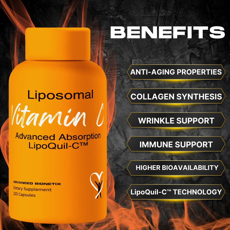 Advanced Bionetix Liposomal Vitamin C Supplement | LipoQuil-C™ Enhanced Absorption Technology | 120 Capsules 1000mg High Dose Fat Soluble Vita C | Immune Support Collagen Support 1
