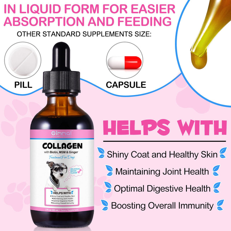 Daily Liquid Collagen for Dogs, Collagen for Dogs, Liquid Collagen for Dogs, Liquid Collagen Skin and Coat Supplement, Supoorts Allergy Itch Relief, Dog Collagen with Biotin, MSM & Ginger, 2 Fl.oz - PawsPlanet Australia