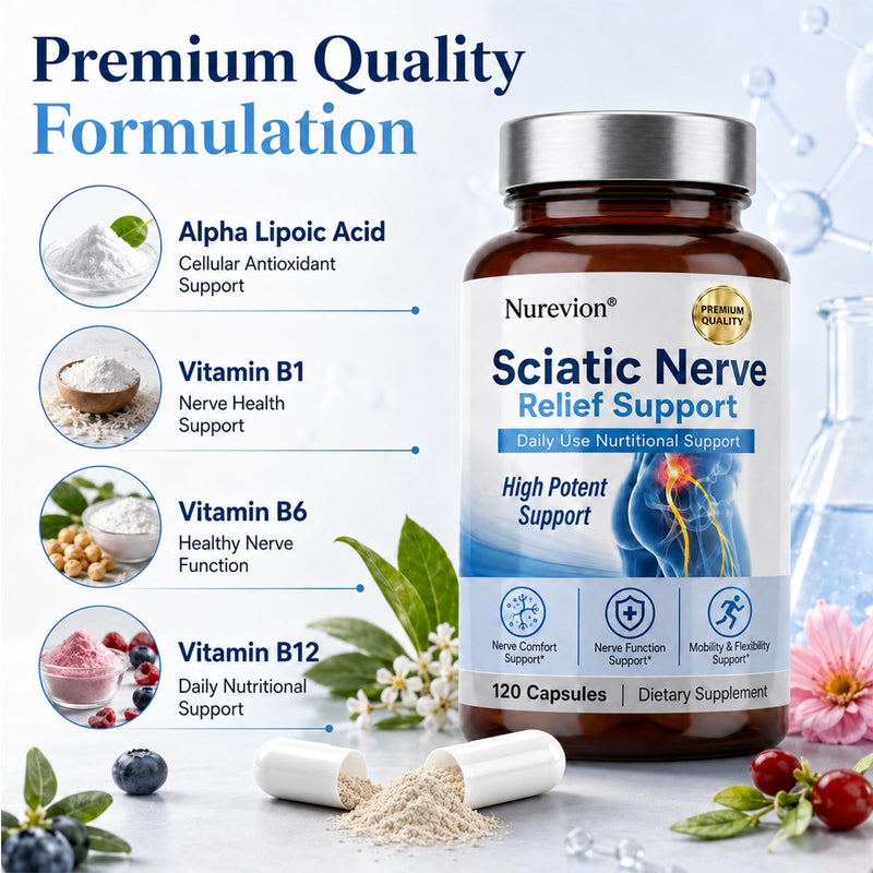 Sciatic Ner-ve Rel-ief, Soothe & Comfort Hand, Finger, Waist, Buttock, Leg, Foot, Nutritional Support Supplement Capsules for Sciatica, Rich in Vitamins, Natural Ingredients, 120 Capsules