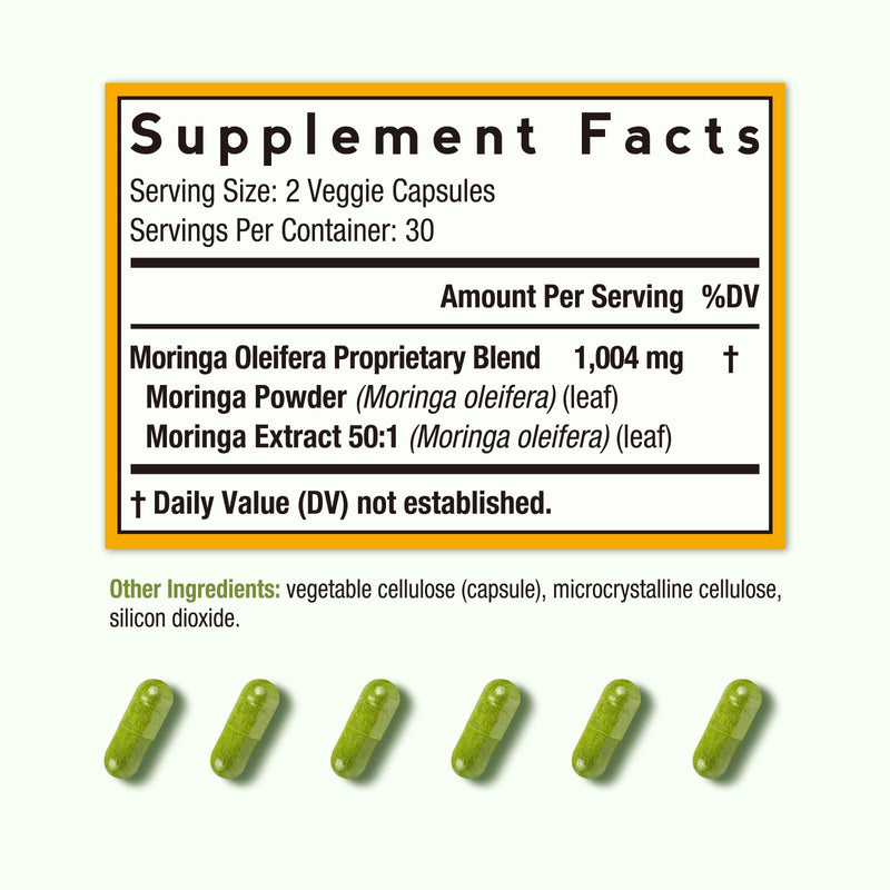 Doctor's Recipes Moringa, Complete Green Superfood, 60 Vegan Caps | Moringa Oleifera, Natural Antioxidant Support, Powerful Phytonutrients, Non-GMO, No Caffeine, No Soy, No Gluten 60 Count (Pack of 1)