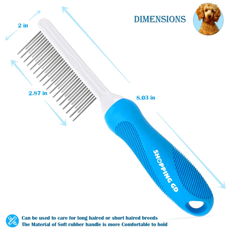 Detangling Pet Grooming Comb for Dogs & Cats with Long & Short Stainless Steel Metal Teeth for Removing Tangles and Knots - Dematting Brush to Detangle Matted Hair Blue comb - BeesActive Australia