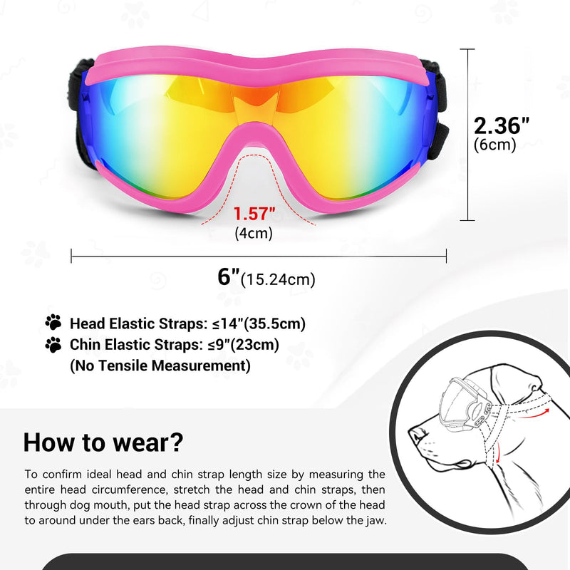 Dog Goggles for Large Breed Pet Sunglasses Eye Protection Anti-UV Doggy Driving Goggles Dog Shades for Bright Light/Wind/Debris, Pink Large (Pink)