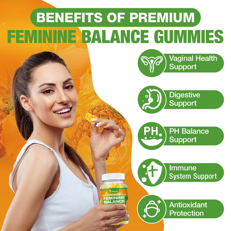 Premium Feminine Balance Gummies for Women, Pineapple Gummies for Women Ph Balance & Vaginal Health, Immune Support, Vegan, Gluten-Free, Pineapple Flavor, 60 Count 1pack