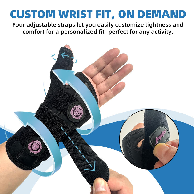 JUPITER Carpal Tunnel Wrist Brace with Thumb Support, Day & Night Thumb Spica Splint for Right Hand, Ideal for De Quervains Tenosynovitis, Tendonitis & Typing Pain Relief - Small/Medium, Black-Pink for Men & Women Right Hand-Pink