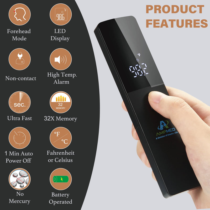 Amplim No-Touch Forehead Thermometer for Adults and Kids, Non-Contact Digital Baby Thermometer for Infants/Newborns, Medical Grade Touchless Temporal Thermometer for Fever Small