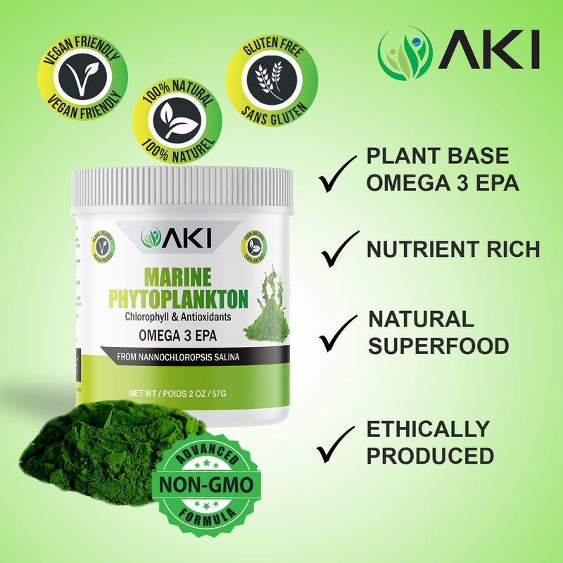 Marine Phytoplankton Powder - Omega-3 & Complete Protein & Potent - 2oz/57g