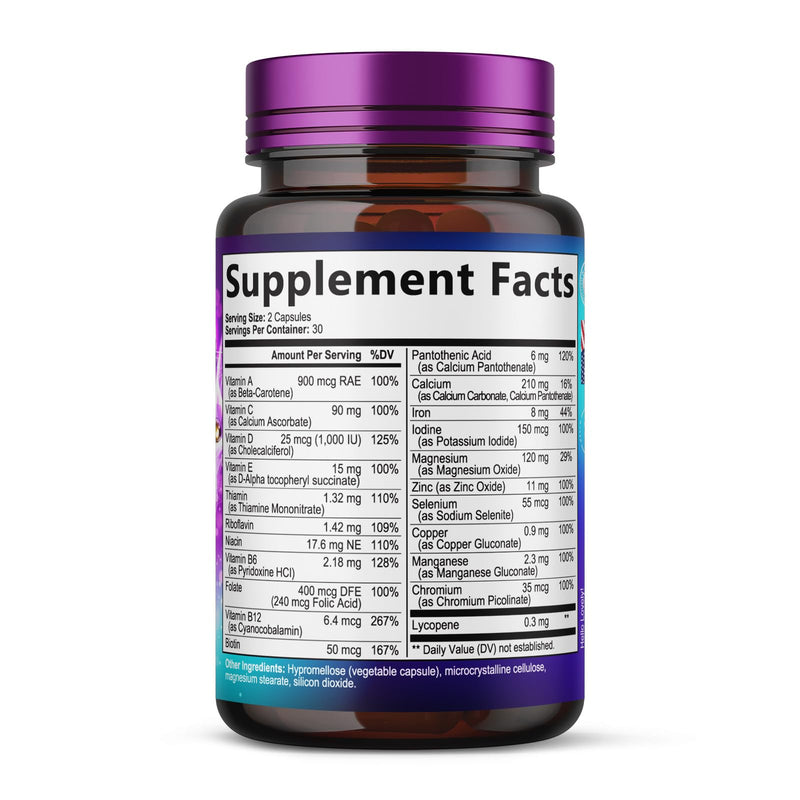 Multivitamin for Women - 3X Strength Daily Women Multivitamin, Vitamins A, D, C, E, Biotin, Folic Acid, Calcium, & Iron, Complete Multi Vitamin for Beautiful Hair & Skin, Bottled in USA, 60 Capsules 60 Count (Pack of 1)