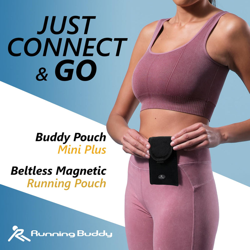 Running Buddy Running Fanny Pack - 6.5 x 4 in, Mini Plus Black - No-Bounce Magnetic Running Phone Holder - Water-Resistant Waist Bag for Men & Women 6.5 in x 4 in