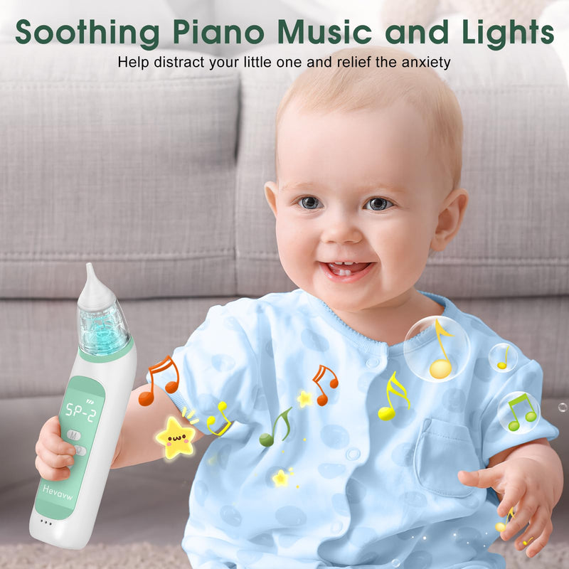 Electric Nose Suction for Baby,Baby Nose Aspirator with 3 Suction Levels and 3 Silicone Tips Fit 0-24 Months Infant ,Soothing Music & Light Distracts Help Toddler During Sick Days,Green. Green