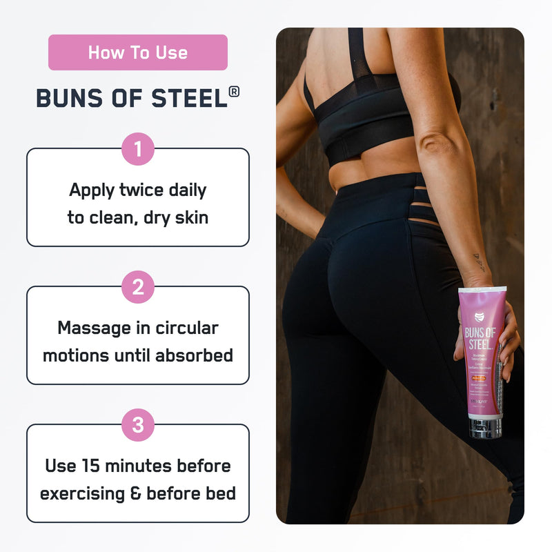 SteelFit Maximum Toning Cellulite Cream, Buns of Steel - Skin Firming & Tightening Body Lotion with Caffeine for Stretch Marks - Anti-Cellulite Remover Treatment for Booty, Thighs, Legs & Glutes 8 Fl Oz