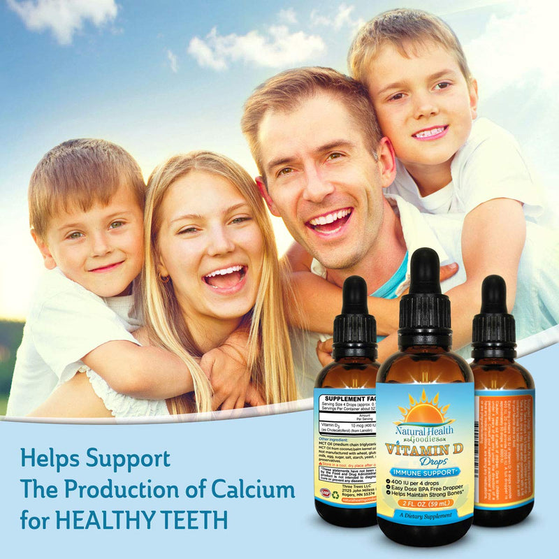 Kids Vitamin D Drops - 2 oz Liquid D3 | Pure Vit D3 Supplement - Supports Immune System & Bone Health - For Toddlers, Children, & Adults - Easy-Dose Dropper