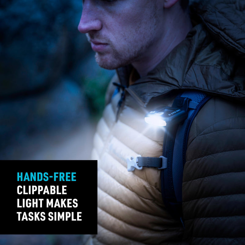 Nite Ize Radiant 170 Rechargeable Clip Light - Rechargeable Headlight for Hiking, Camping & More - Adjustable Headlamp for Hats & Straps - 170 Lumen Light - Black