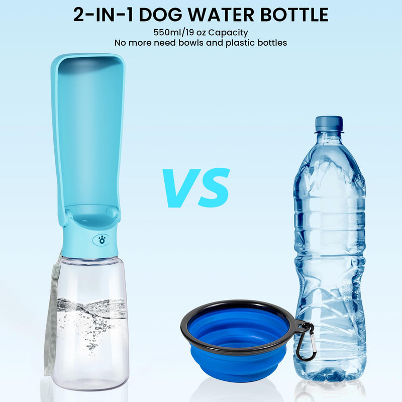 Portable Dog Water Bottle Dispenser [Leak Proof & Foldable] Dog Travel Water Bottle Bowl Accessories for Puppy Small Medium Large Dogs Pet Water Bottles for Dogs Walking Outdoor Hiking 19OZ 19OZ Blue - BeesActive Australia