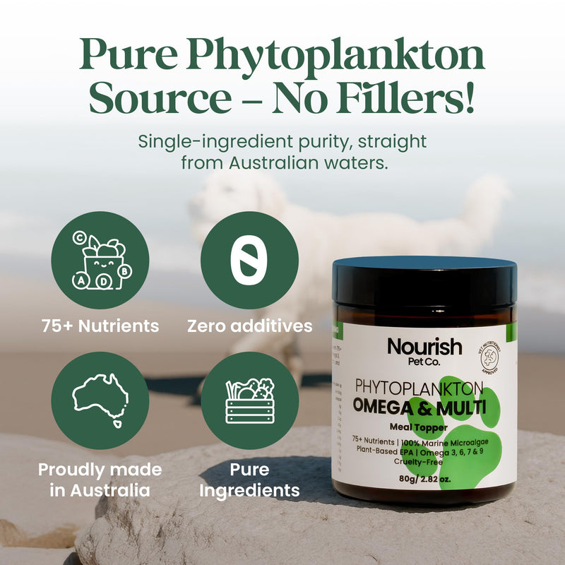 Nourish Pet Co. Phytoplankton Omega & Multi for Dogs & Cats - The Ultimate Wholefood Supplement for Overall Health & Vitality