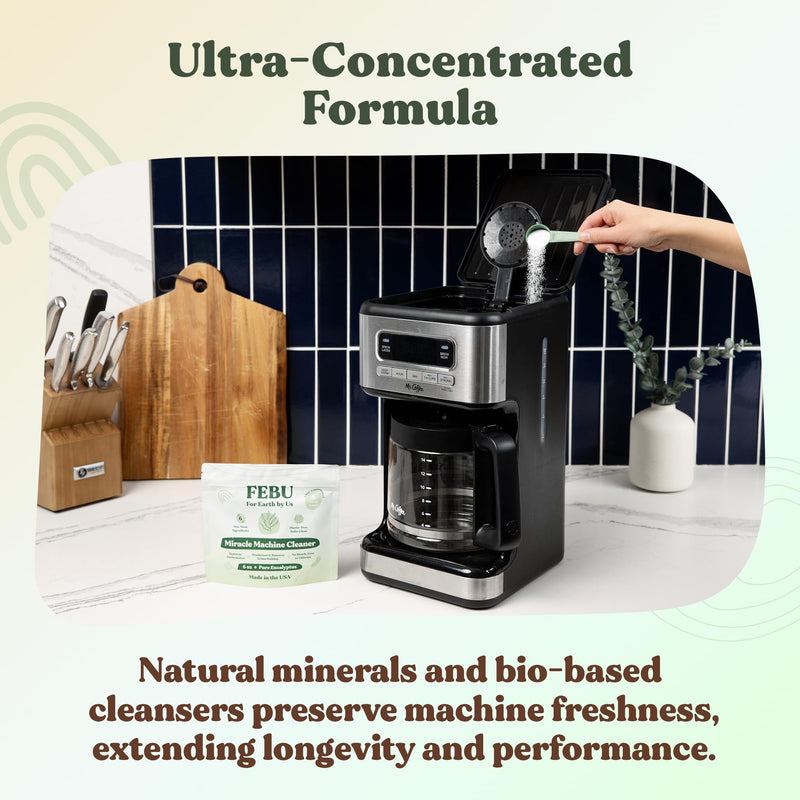 FEBU All-In-One Machine Cleaner, Pure Eucalyptus, 6oz | Natural Washing Machine & Dishwasher Cleaner and Deodorizer | Washer Cleaner for Rust & Grime | Plant-Based, Human Safe Ingredients, Made in USA - BeesActive Australia