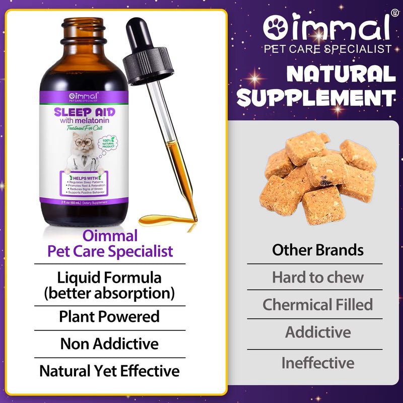 Cat Sleep Support & Calming Aid - Melatonin for Cats Liquid Drops – Nighttime Relaxation Formula for Travel, Vet & Grooming, Fast-Absorbing Liquid for Kittens & Adult Cats
