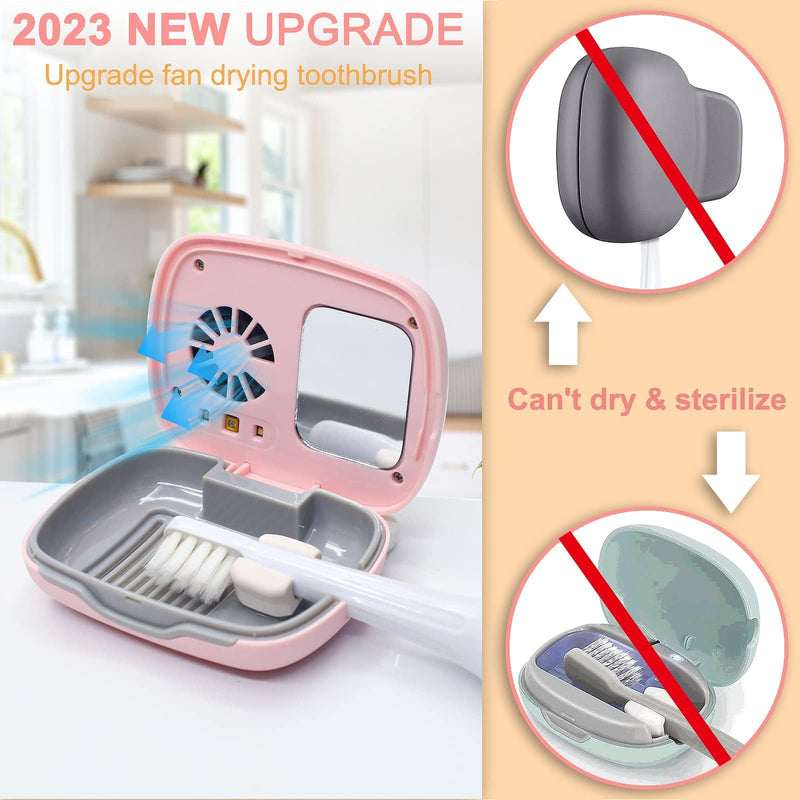 Mini Travel Toothbrush Cover with Air Drying Device, Toothbrush Travel Case with Cleaning Light, Rechargeable Portable Toothbrush Container Toothbrush Holder -Pink - BeesActive Australia