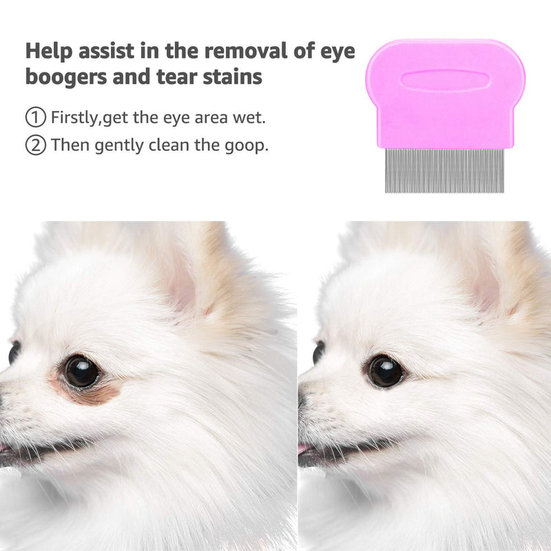 Flea Comb For Dogs Cat Comb Lice Comb Metal Tear Stain Dog Combs Pet Comb Grooming Set 5 Pieces By BENSEAO Teeth Durable Remove Float Hair Combing tangled hair Dandruff Add Storage Pouch (pink) Pink - BeesActive Australia