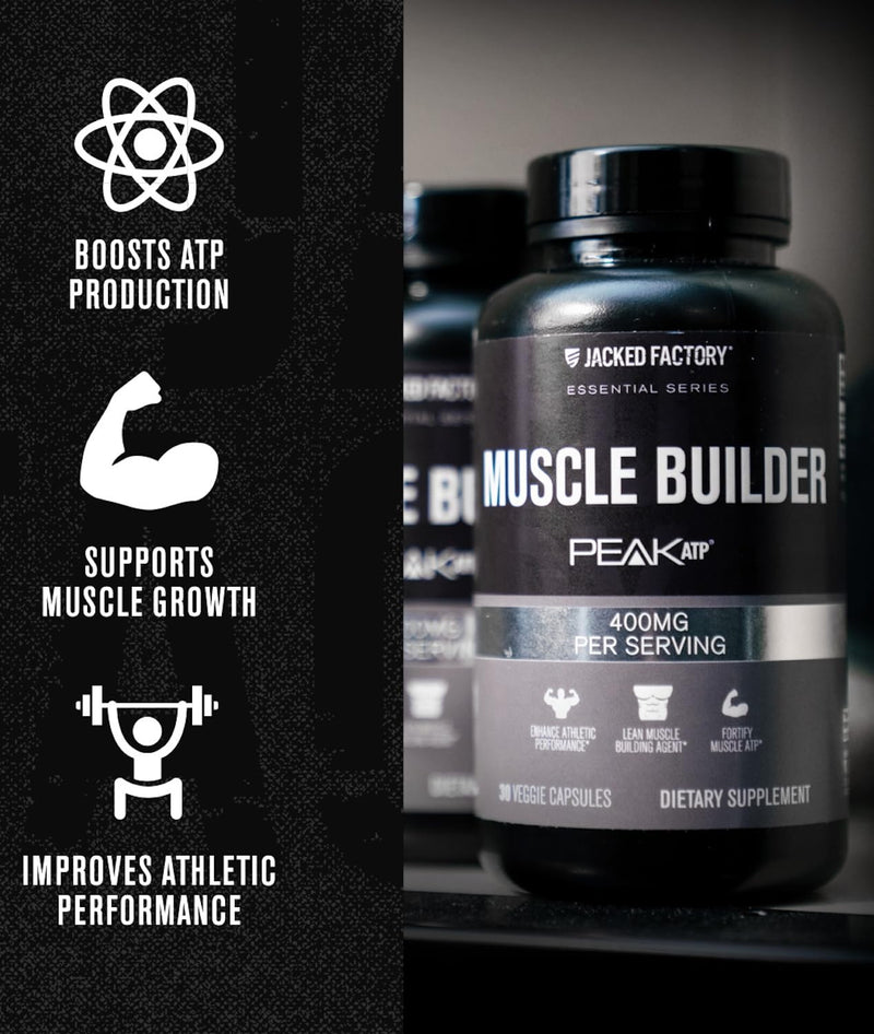 Jacked Factory Essentials Muscle Builder - ATP Muscle Builder for Men with Peak ATP to Support Muscle Gain, Enhance Athletic Performance, & Increase Strength - 30 Capsules - BeesActive Australia