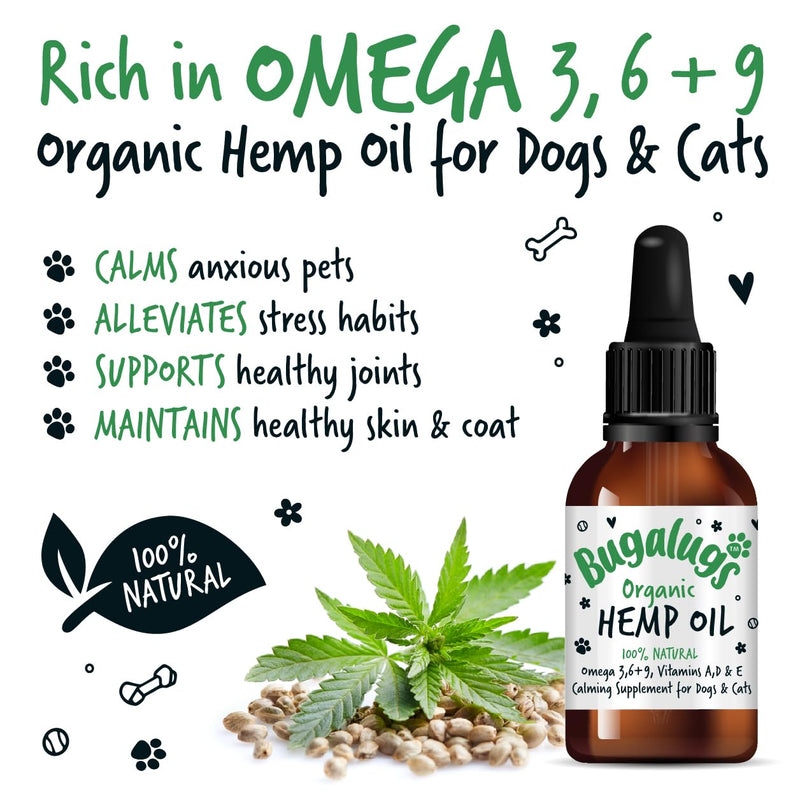 Bugalugs Hemp Oil Dog Calming Products Nervous products for dog anxiety relief - Hemp oil for dogs uk food supplements with omega 3, 6, 9 support hip, joint & dog calming